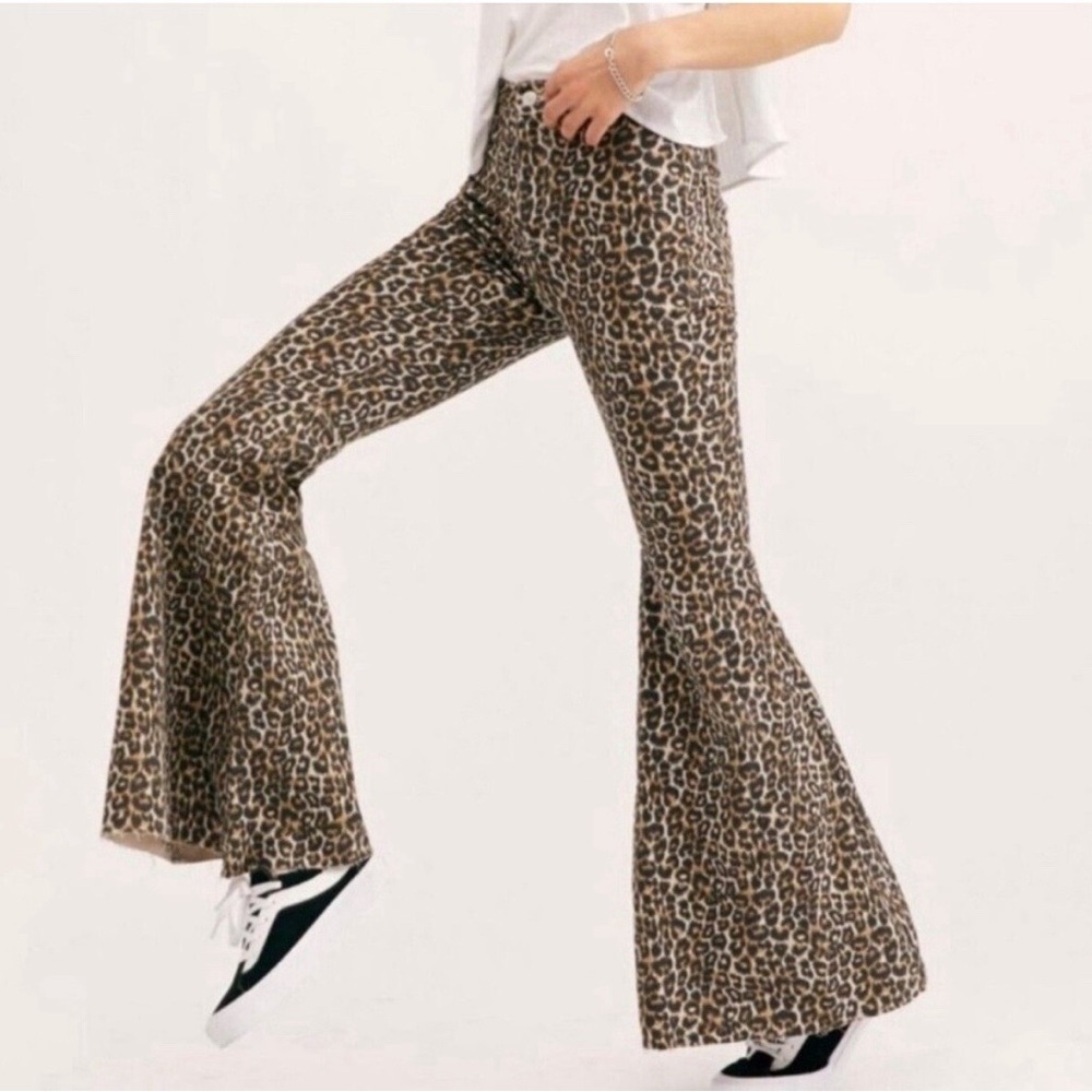 We The Free Leopard Print Flare Jeans - Brown Black